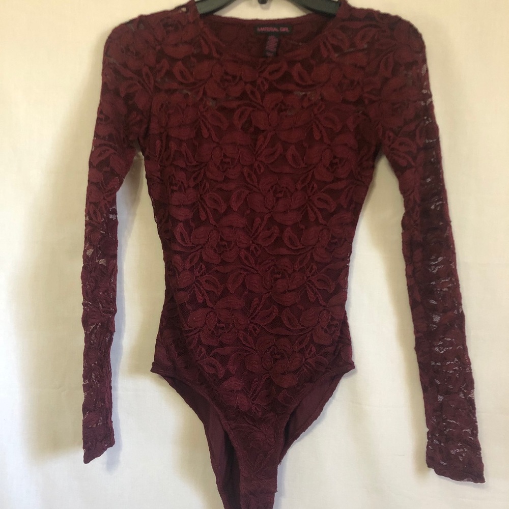 Material Girl Maroon Lace Bodysuit